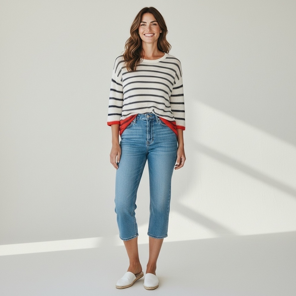 Lightweight knit red white Nautical Coastal Grandma old money Resortwear Sweater - Picture 4 of 11